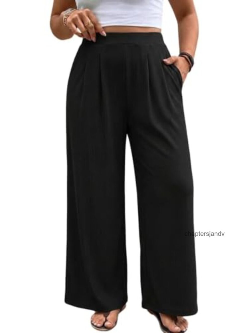Wide Leg Palazzo Pants High Waist Pull On Stretch Knit Pockets Casual Work